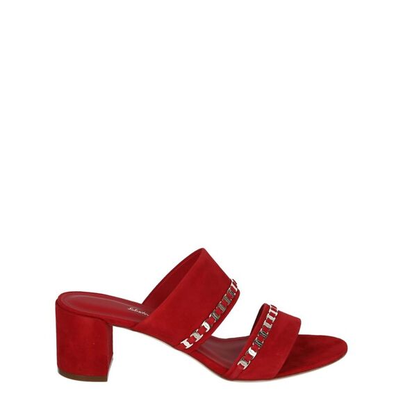 Ferragamo Trabia Vara Chain Block Heel Sandals Red Womens